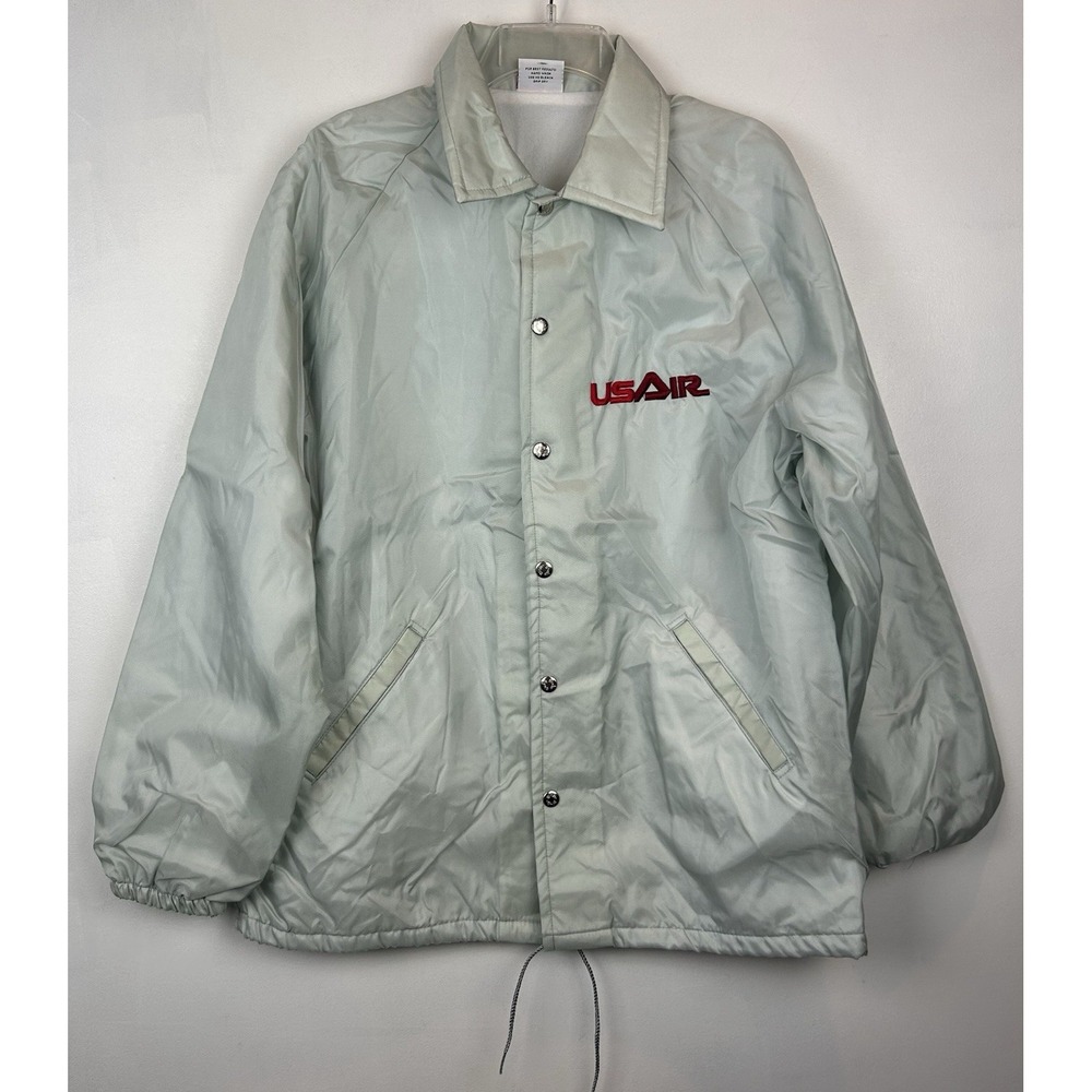 US Airways Jacket Men Large Windbreaker Lined Full Zip Pocket Gray Embroidered